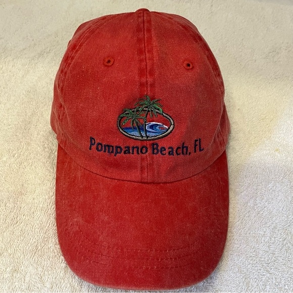 Red Pompano Beach Adjustable Cotton Ball Cap - Picture 2 of 14
